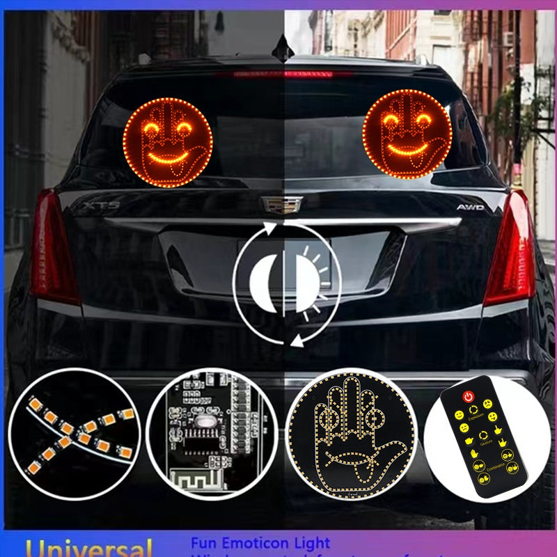 Combo LED para Auto: 4 Pitones para Llantas + 1 Emoji LED Trasero | Estilo y Seguridad